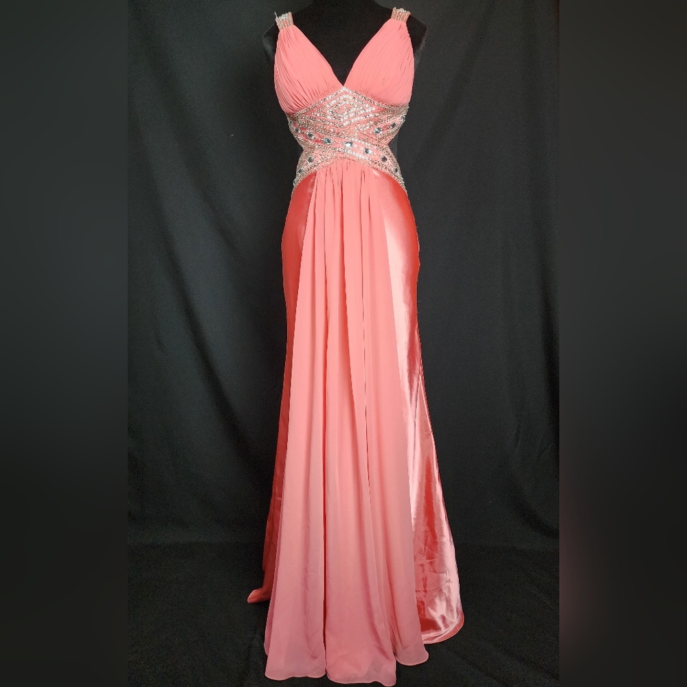 Size 5/6 Backless Beaded Pink Princess Full Length Dress for Prom Formal